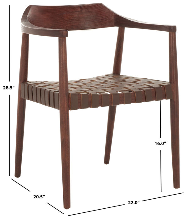 Safavieh Amycus Accent Chair – Mid-Century Modern Elegance With Intricate White Leather And Teak Frame Design Walnut/Cognac ACH1202C