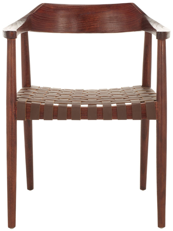 Safavieh Amycus Accent Chair – Mid-Century Modern Elegance With Intricate White Leather And Teak Frame Design Walnut/Cognac ACH1202C