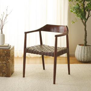 Safavieh Amycus Accent Chair – Mid-Century Modern Elegance With Intricate White Leather And Teak Frame Design Walnut/Cognac ACH1202C