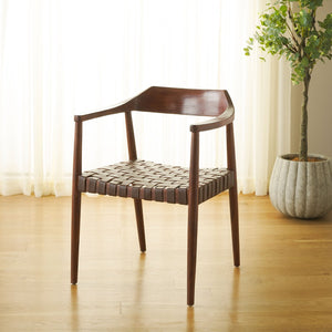 Safavieh Amycus Accent Chair – Mid-Century Modern Elegance With Intricate White Leather And Teak Frame Design Walnut/Cognac ACH1202C