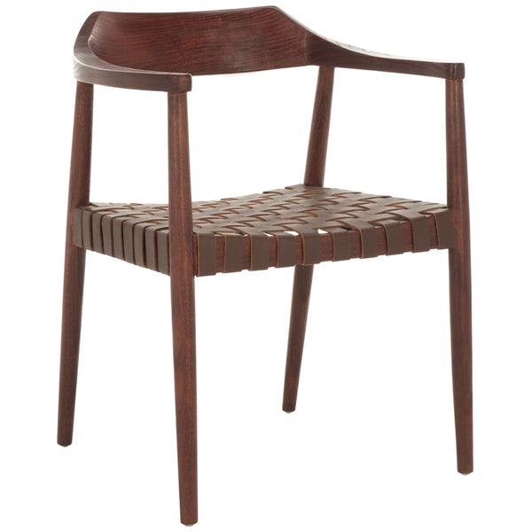 Safavieh Amycus Accent Chair – Mid-Century Modern Elegance With Intricate White Leather And Teak Frame Design Walnut/Cognac ACH1202C