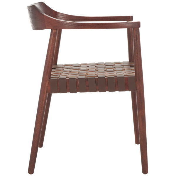 Safavieh Amycus Accent Chair – Mid-Century Modern Elegance With Intricate White Leather And Teak Frame Design Walnut/Cognac ACH1202C