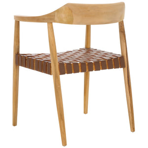 Safavieh Amycus Accent Chair – Mid-Century Modern Elegance With Intricate White Leather And Teak Frame Design Light Honey / Natural Teak ACH1202D