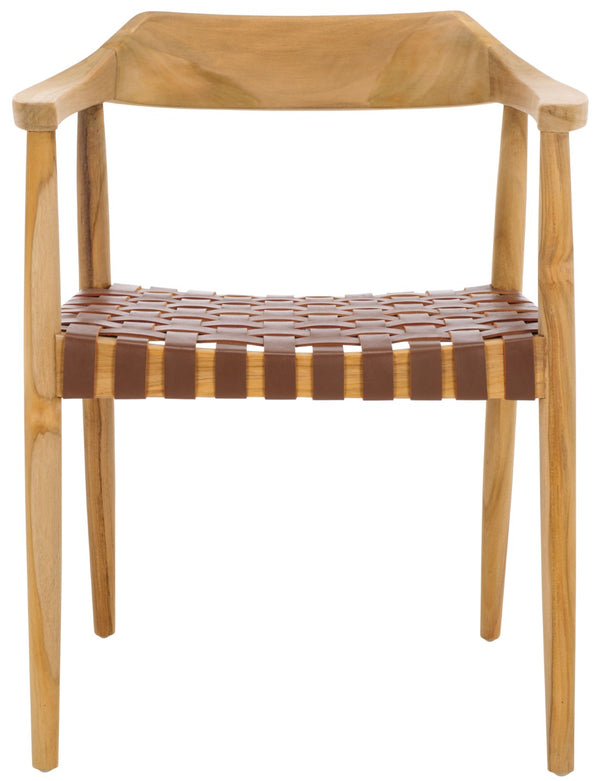Safavieh Amycus Accent Chair – Mid-Century Modern Elegance With Intricate White Leather And Teak Frame Design Light Honey / Natural Teak ACH1202D