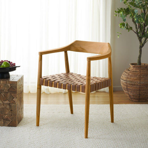 Safavieh Amycus Accent Chair – Mid-Century Modern Elegance With Intricate White Leather And Teak Frame Design Light Honey / Natural Teak ACH1202D
