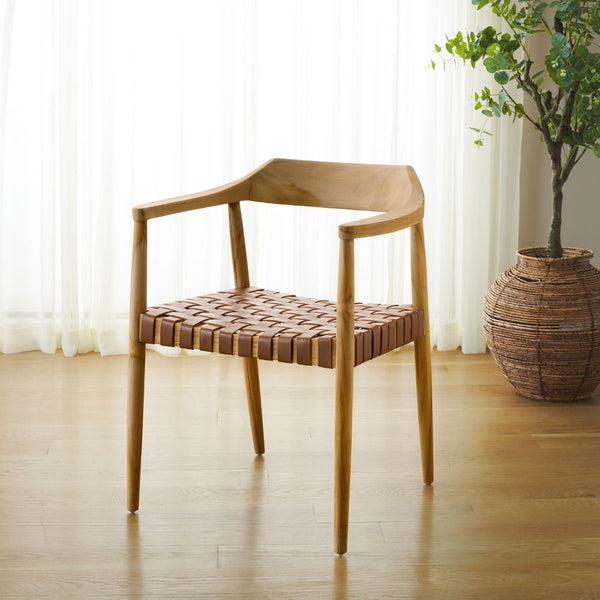 Safavieh Amycus Accent Chair – Mid-Century Modern Elegance With Intricate White Leather And Teak Frame Design Light Honey / Natural Teak ACH1202D