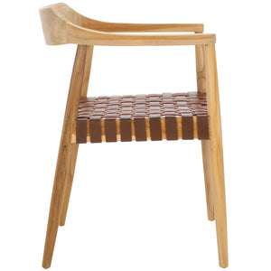 Safavieh Amycus Accent Chair – Mid-Century Modern Elegance With Intricate White Leather And Teak Frame Design Light Honey / Natural Teak ACH1202D