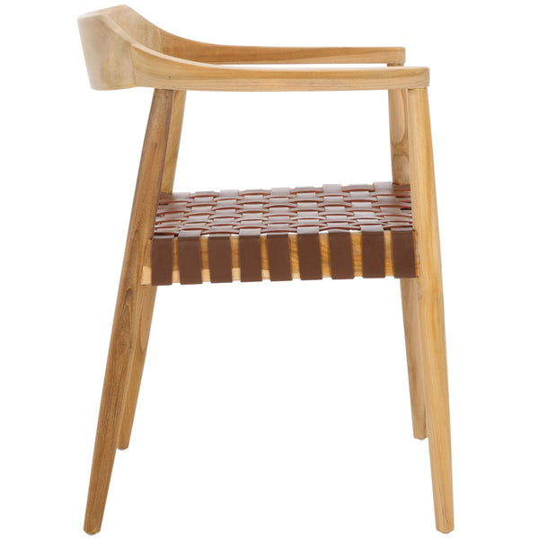Safavieh Amycus Accent Chair – Mid-Century Modern Elegance With Intricate White Leather And Teak Frame Design Light Honey / Natural Teak ACH1202D