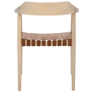 Safavieh Amycus Accent Chair – Mid-Century Modern Elegance With Intricate White Leather And Teak Frame Design Natural / Light Honey ACH1202E