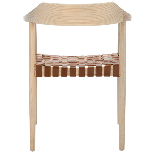 Safavieh Amycus Accent Chair – Mid-Century Modern Elegance With Intricate White Leather And Teak Frame Design Natural / Light Honey ACH1202E