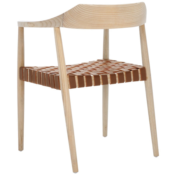 Safavieh Amycus Accent Chair – Mid-Century Modern Elegance With Intricate White Leather And Teak Frame Design Natural / Light Honey ACH1202E