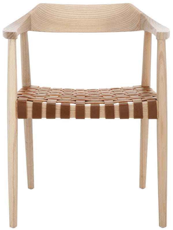 Safavieh Amycus Accent Chair – Mid-Century Modern Elegance With Intricate White Leather And Teak Frame Design Natural / Light Honey ACH1202E