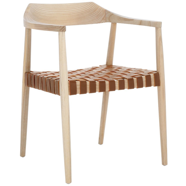 Safavieh Amycus Accent Chair – Mid-Century Modern Elegance With Intricate White Leather And Teak Frame Design Natural / Light Honey ACH1202E