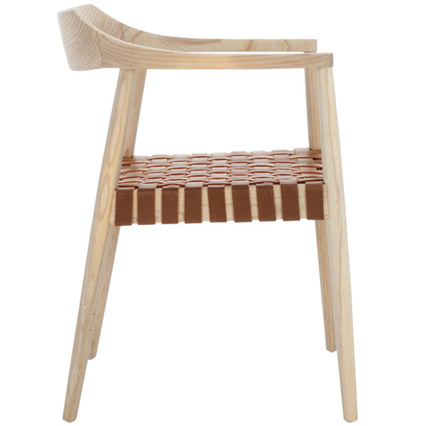 Safavieh Amycus Accent Chair – Mid-Century Modern Elegance With Intricate White Leather And Teak Frame Design Natural / Light Honey ACH1202E