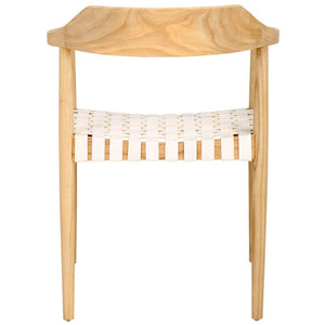 Safavieh Amycus Accent Chair – Mid-Century Modern Elegance With Intricate White Leather And Teak Frame Design Natural / White ACH1202F