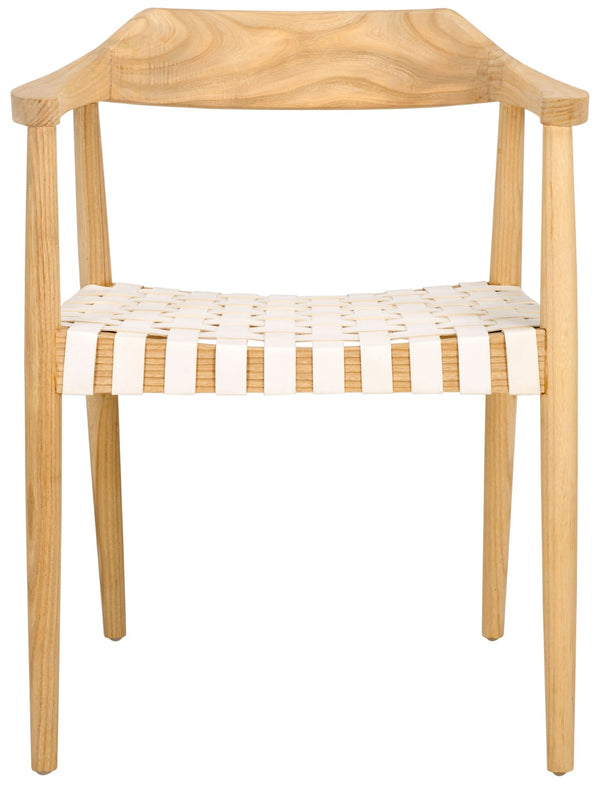 Safavieh Amycus Accent Chair – Mid-Century Modern Elegance With Intricate White Leather And Teak Frame Design Natural / White ACH1202F