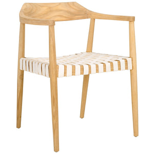 Safavieh Amycus Accent Chair – Mid-Century Modern Elegance With Intricate White Leather And Teak Frame Design Natural / White ACH1202F