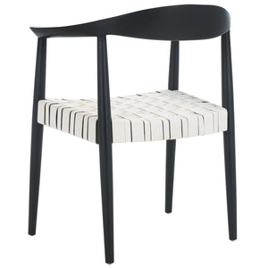 Safavieh Baden Leather Woven Arm Chair White / Black ACH1203B