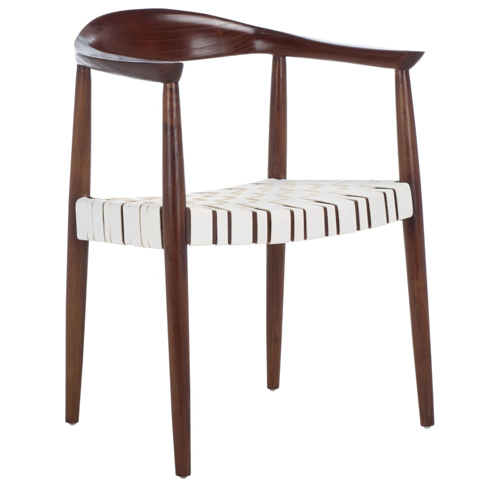 Safavieh Baden Leather Woven Armchair - Mid-Century Elegance With Ergonomic Support For Any Living Space White / Brown ACH1203C