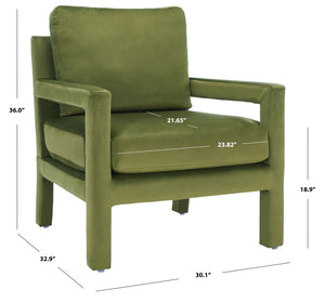 Safavieh Kye Stylish Accent Chair – Luxurious Velvet Upholstery, Modern Design For Chic Living Spaces & Comfort Olive Green ACH1301B
