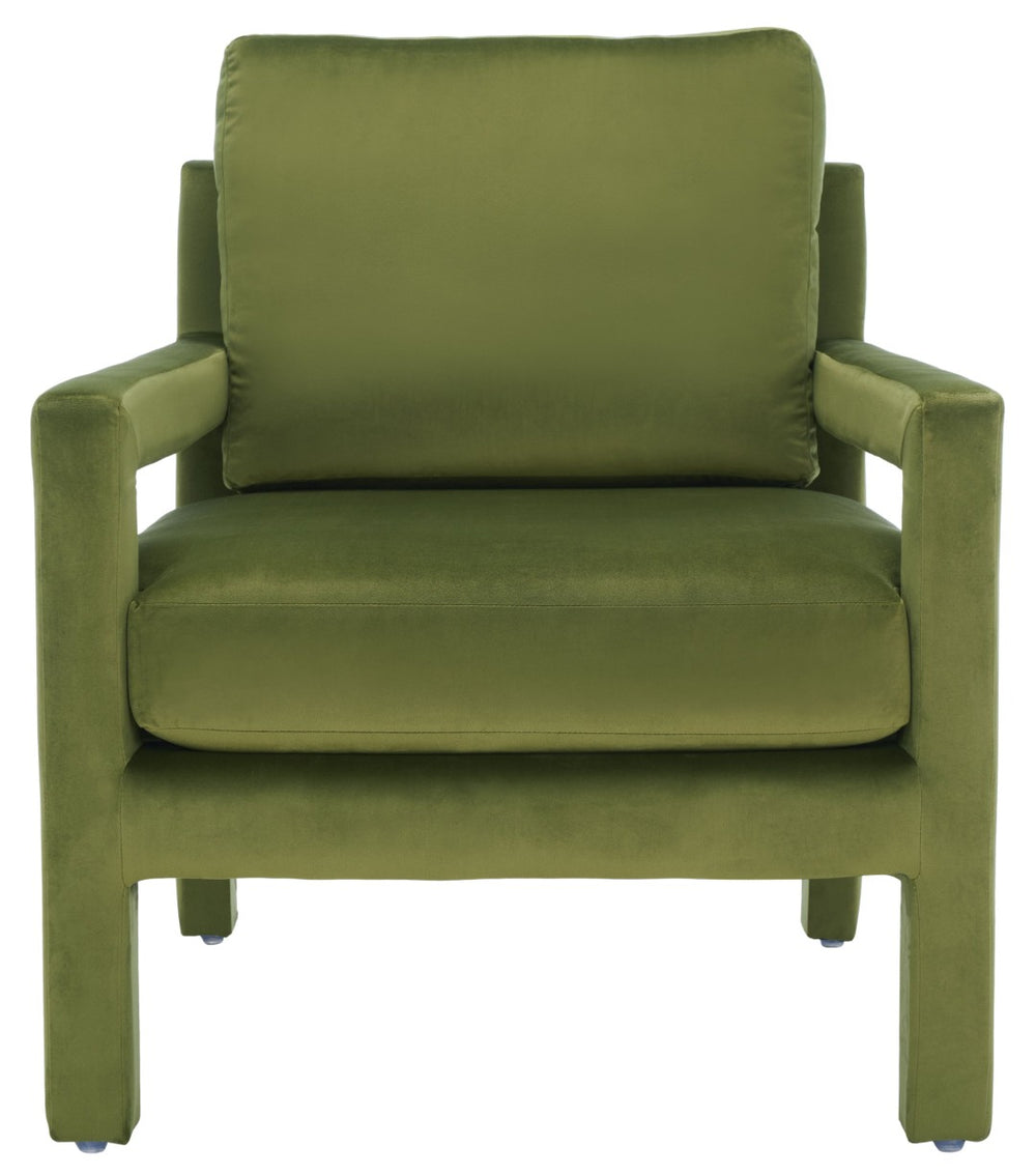 Safavieh Kye Stylish Accent Chair – Luxurious Velvet Upholstery, Modern Design For Chic Living Spaces & Comfort Olive Green ACH1301B