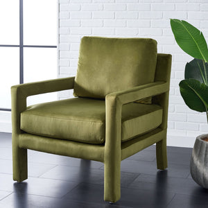 Safavieh Kye Stylish Accent Chair – Luxurious Velvet Upholstery, Modern Design For Chic Living Spaces & Comfort Olive Green ACH1301B