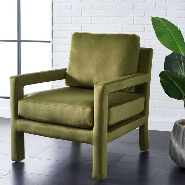 Safavieh Kye Stylish Accent Chair – Luxurious Velvet Upholstery, Modern Design For Chic Living Spaces & Comfort Olive Green ACH1301B