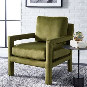 Safavieh Kye Stylish Accent Chair – Luxurious Velvet Upholstery, Modern Design For Chic Living Spaces & Comfort Olive Green ACH1301B
