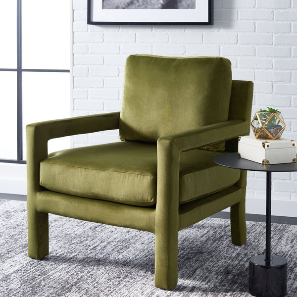 Safavieh Kye Stylish Accent Chair – Luxurious Velvet Upholstery, Modern Design For Chic Living Spaces & Comfort Olive Green ACH1301B