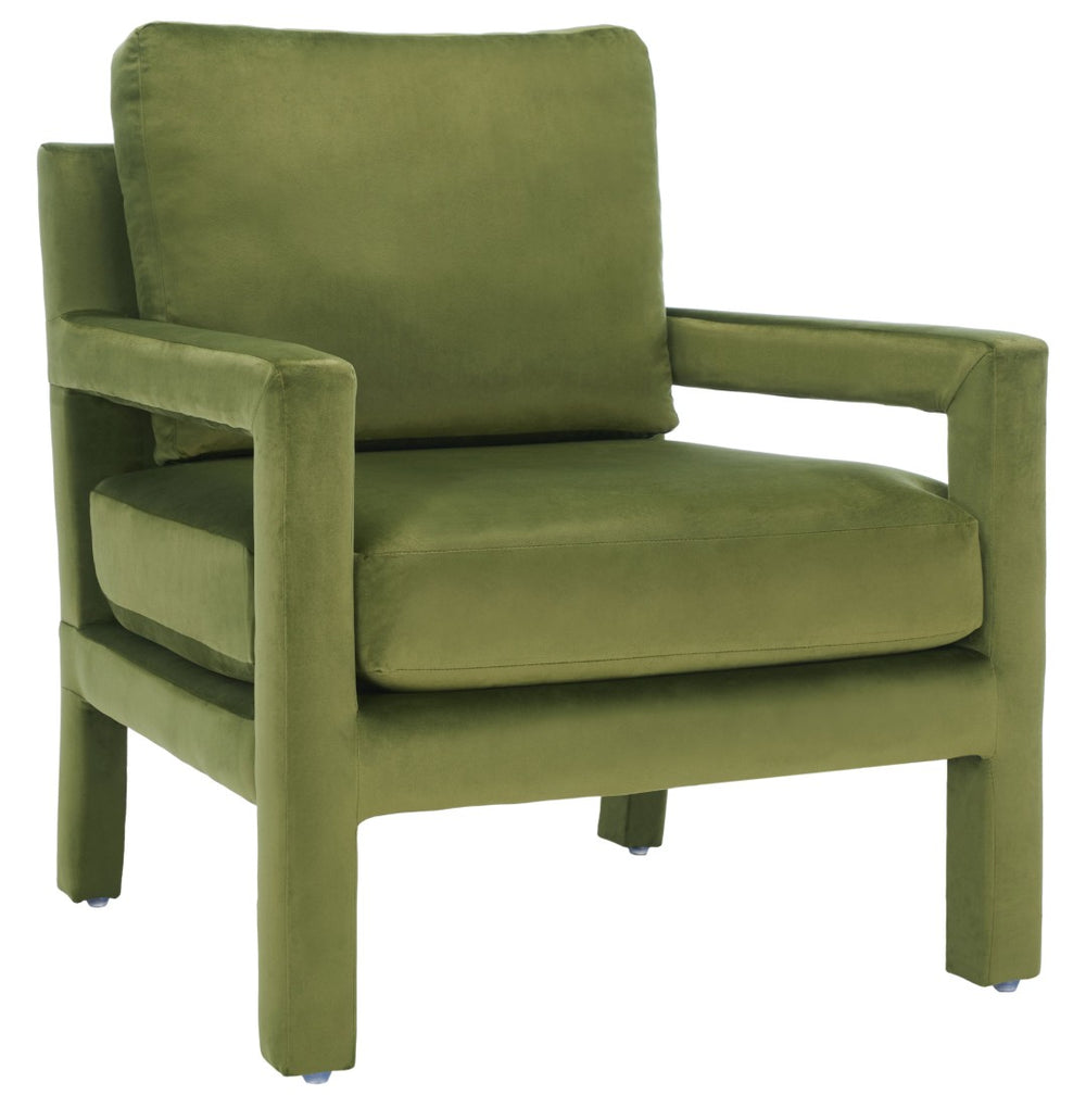Safavieh Kye Stylish Accent Chair – Luxurious Velvet Upholstery, Modern Design For Chic Living Spaces & Comfort Olive Green ACH1301B