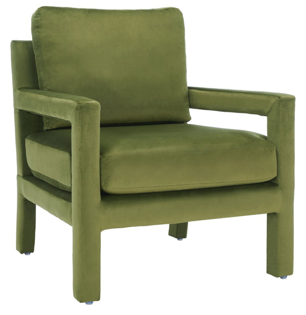 Safavieh Kye Stylish Accent Chair – Luxurious Velvet Upholstery, Modern Design For Chic Living Spaces & Comfort Olive Green ACH1301B