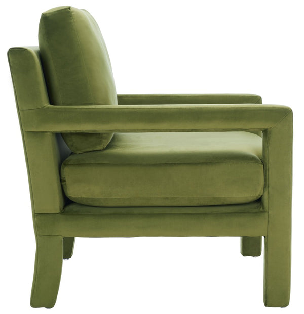 Safavieh Kye Stylish Accent Chair – Luxurious Velvet Upholstery, Modern Design For Chic Living Spaces & Comfort Olive Green ACH1301B