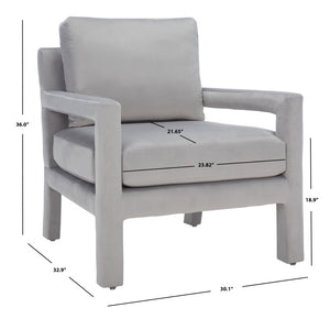 Safavieh Kye Stylish Accent Chair – Luxurious Velvet Upholstery, Modern Design For Chic Living Spaces & Comfort Grey ACH1301C