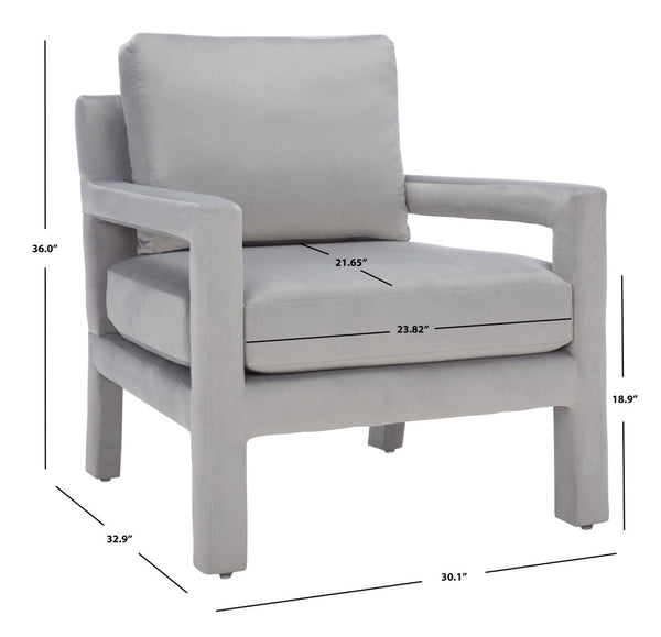 Safavieh Kye Stylish Accent Chair – Luxurious Velvet Upholstery, Modern Design For Chic Living Spaces & Comfort Grey ACH1301C