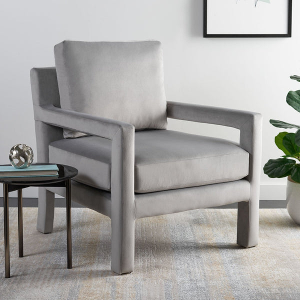 Safavieh Kye Stylish Accent Chair – Luxurious Velvet Upholstery, Modern Design For Chic Living Spaces & Comfort Grey ACH1301C