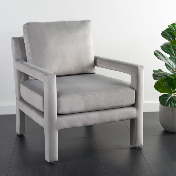 Safavieh Kye Stylish Accent Chair – Luxurious Velvet Upholstery, Modern Design For Chic Living Spaces & Comfort Grey ACH1301C