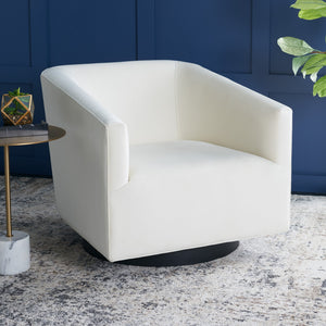 Safavieh Birdie Accent Chair In Cream – Stylish Square Design With Wood, Fabric, And Metal Accents Creme Wood,Fabric And Metal Ach1302a