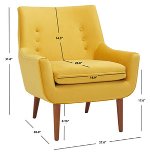 Safavieh Amina Accent Chair - Luxurious Velvet Mid-Century Design With Button Tufting For Modern Interiors Gold ACH1303A