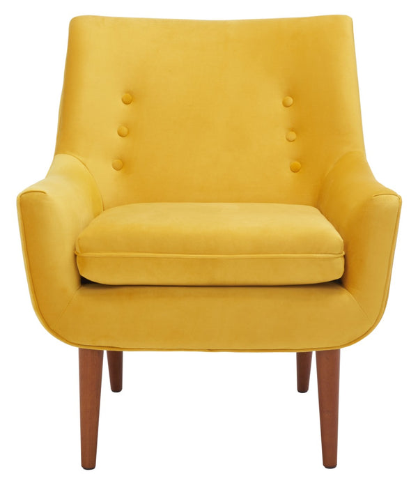 Safavieh Amina Accent Chair - Luxurious Velvet Mid-Century Design With Button Tufting For Modern Interiors Gold ACH1303A