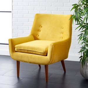 Safavieh Amina Accent Chair - Luxurious Velvet Mid-Century Design With Button Tufting For Modern Interiors Gold ACH1303A