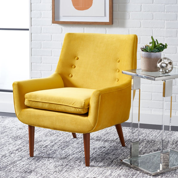 Safavieh Amina Accent Chair - Luxurious Velvet Mid-Century Design With Button Tufting For Modern Interiors Gold ACH1303A