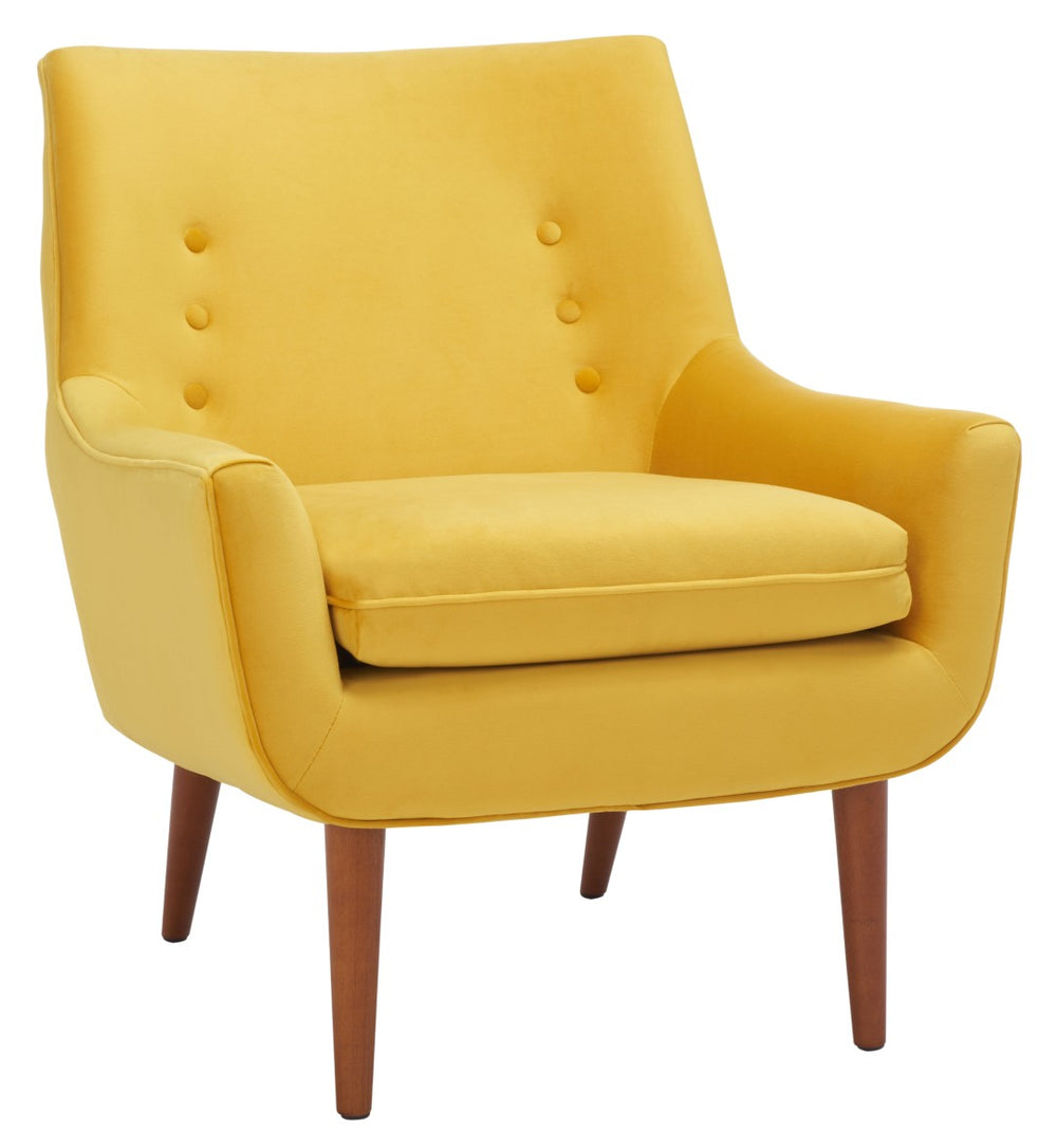 Safavieh Amina Accent Chair - Luxurious Velvet Mid-Century Design With Button Tufting For Modern Interiors Gold ACH1303A