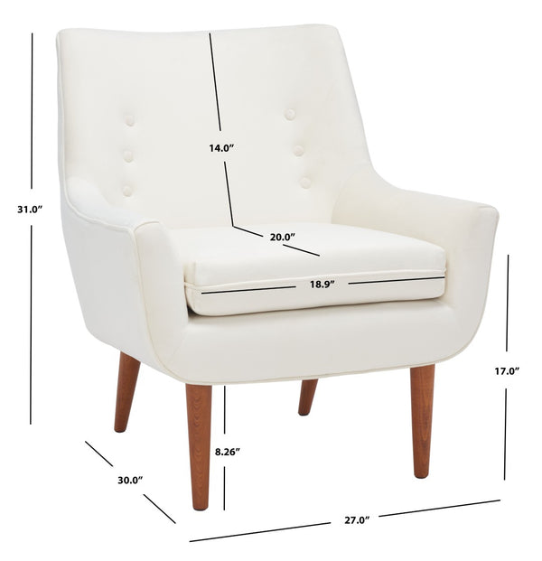 Safavieh Amina Accent Chair - Luxurious Velvet Mid-Century Design With Button Tufting For Modern Interiors Cream ACH1303B
