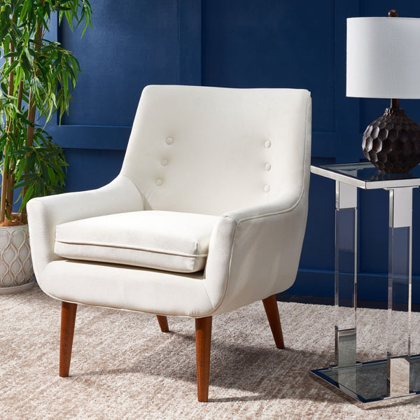 Safavieh Amina Accent Chair - Luxurious Velvet Mid-Century Design With Button Tufting For Modern Interiors Cream ACH1303B