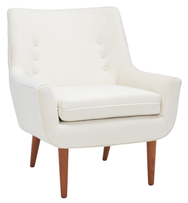 Safavieh Amina Accent Chair - Luxurious Velvet Mid-Century Design With Button Tufting For Modern Interiors Cream ACH1303B