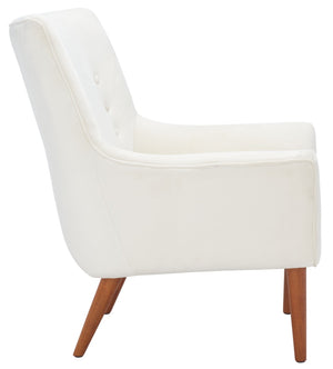 Safavieh Amina Accent Chair - Luxurious Velvet Mid-Century Design With Button Tufting For Modern Interiors Cream ACH1303B