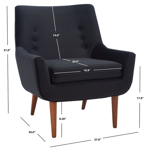 Safavieh Amina Accent Chair - Luxurious Velvet Mid-Century Design With Button Tufting For Modern Interiors Black ACH1303C