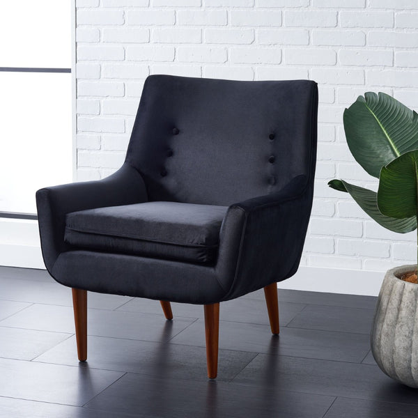 Safavieh Amina Accent Chair - Luxurious Velvet Mid-Century Design With Button Tufting For Modern Interiors Black ACH1303C