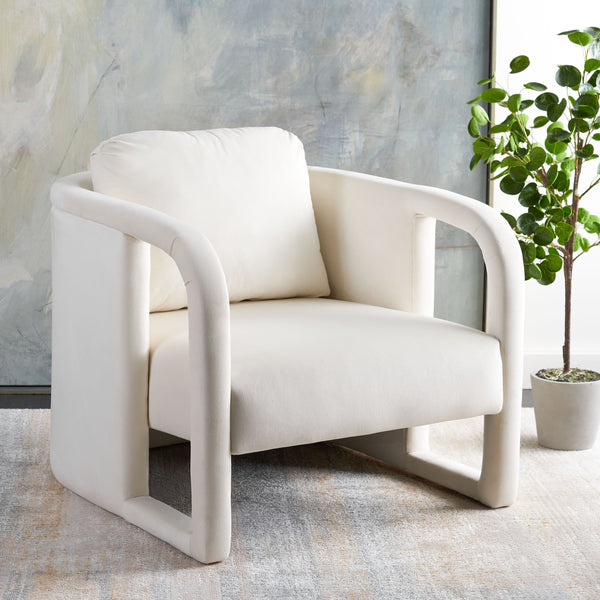 Safavieh Fifer Accent Chair In Cream – Stylish Square Design With Wood, Fabric & Metal For Modern Spaces Creme Wood,Fabric And Metal Ach1304a