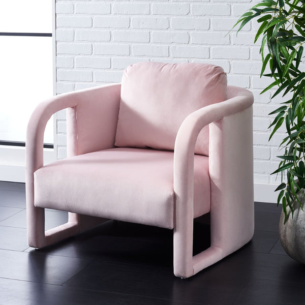 Safavieh Fifer Accent Chair - Plush Velvet Seating With Sculpted Arms For Modern Glam Living Spaces Light Pink ACH1304B
